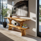Mid Century Wooden Live Edge Console Table For Apartment Living Room
