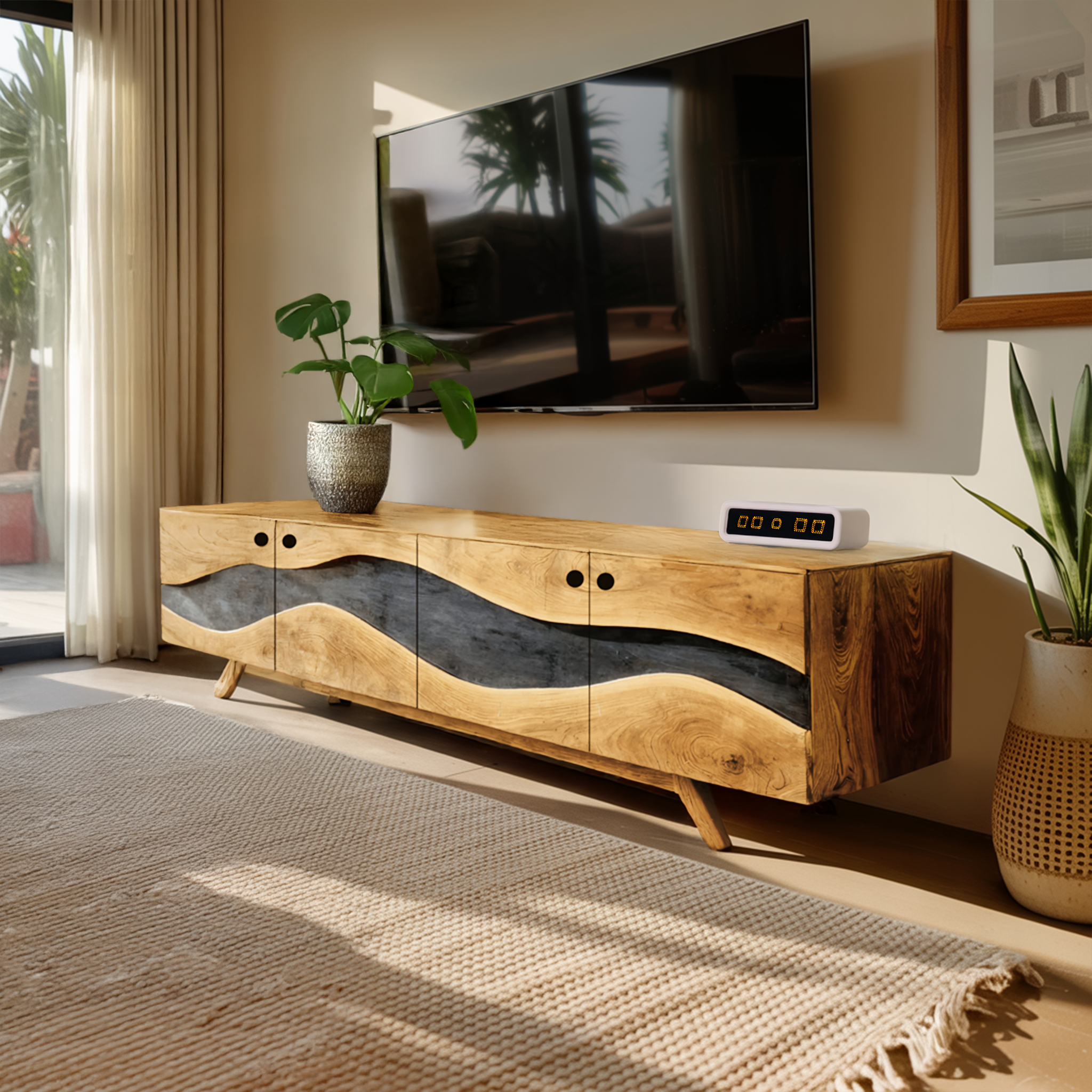Modern Live Edge TV Cabinet For Entryway Design