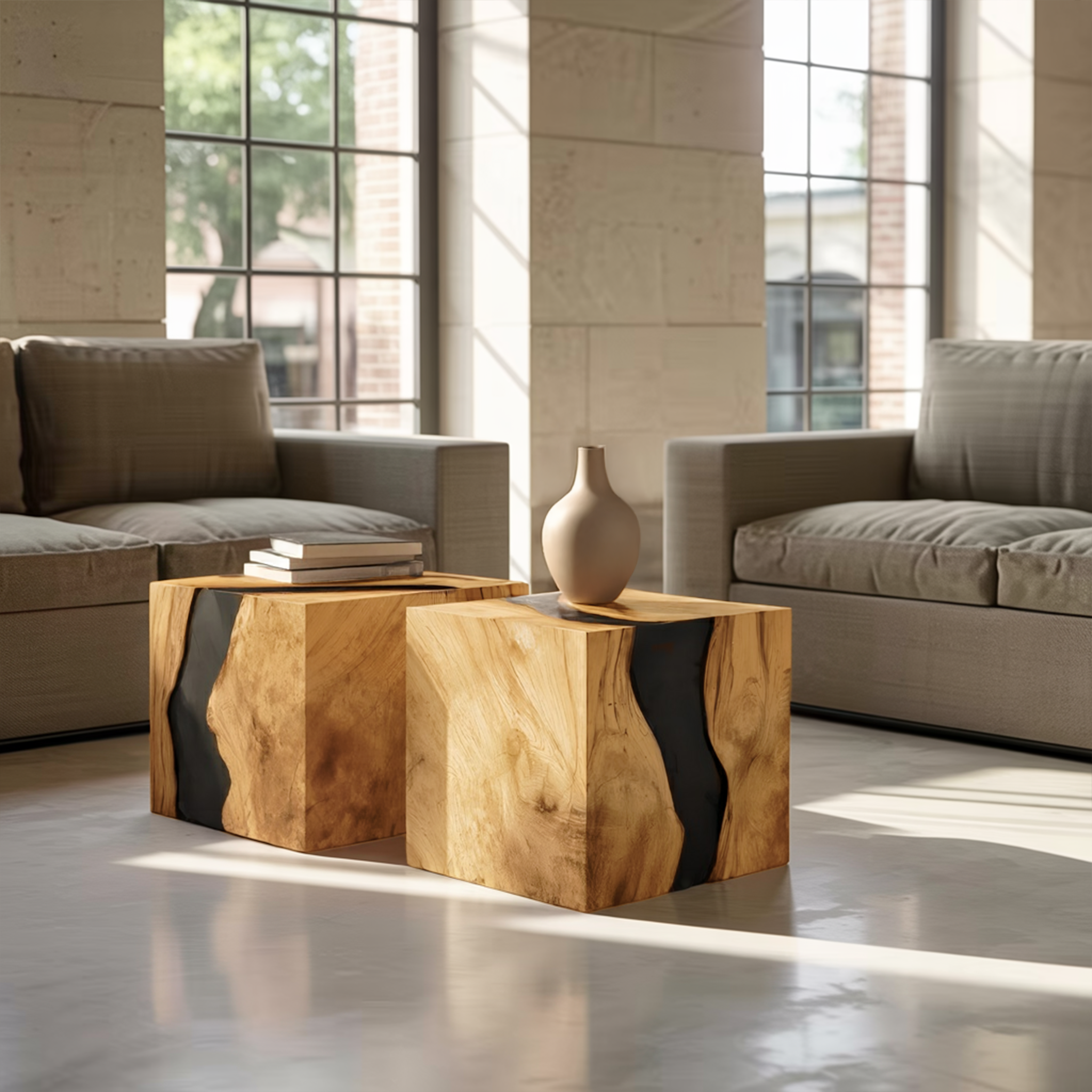 Handcrafted Solid Wood Cube Table For Natural Decor Home