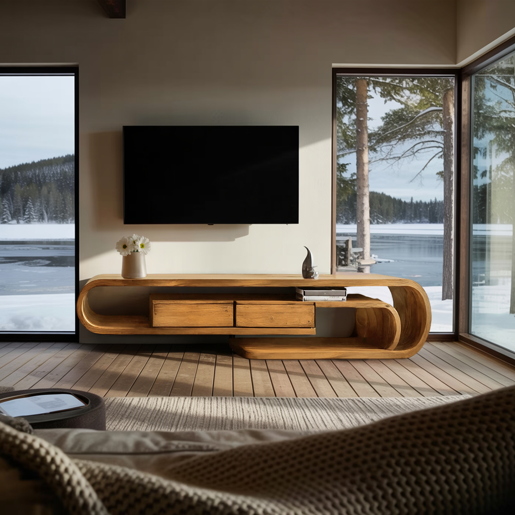 Contemporary Curved TV Shelf For Minimalist Living Room Furniture