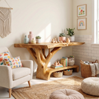 Farmhouse Solid Wood Console Table Sculptural Live Edge For Living Room