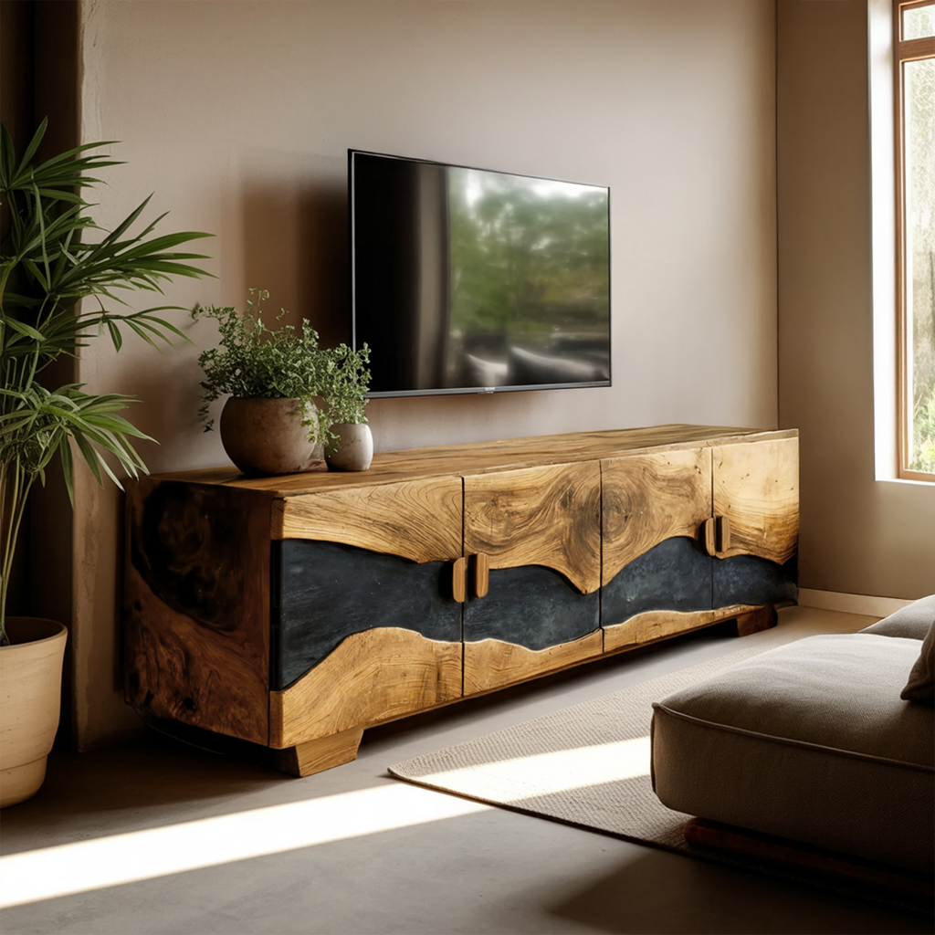 Mid Century Solid Wood TV Console For Living Room Decor