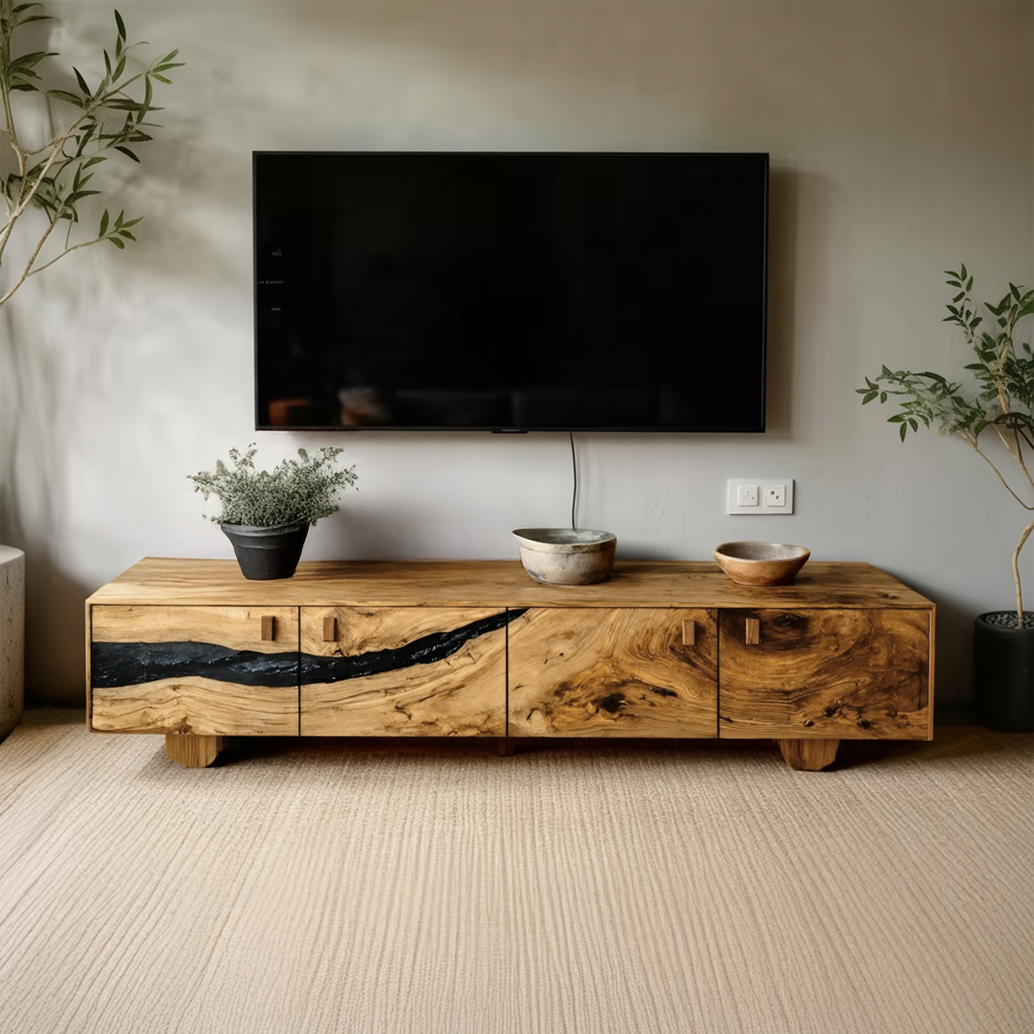 Farmhouse Live Edge TV Cabinet For Rustic Bedroom Decor