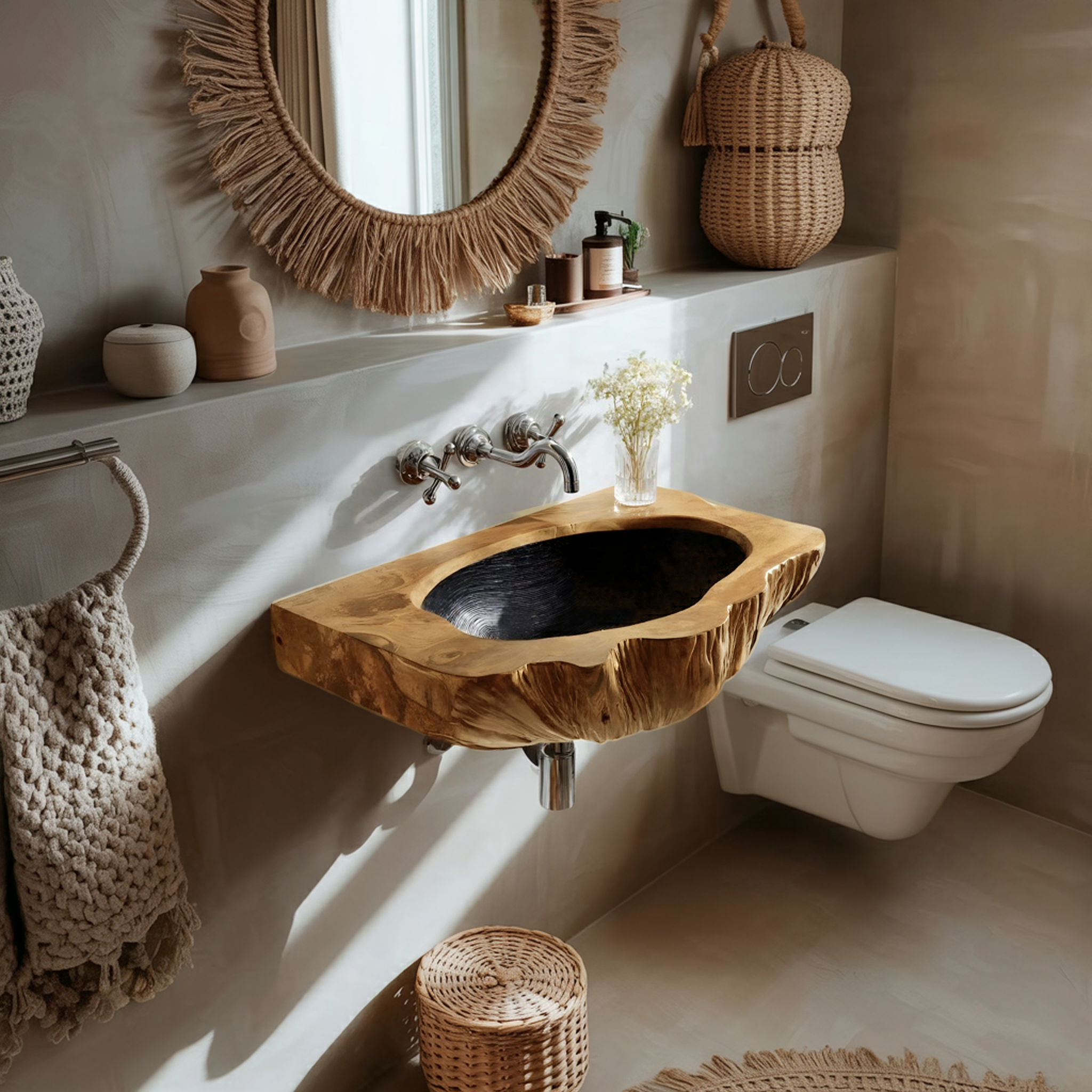Mid Century Wall Mounted Wooden Bathroom Sink For Unique Bathroom Decor