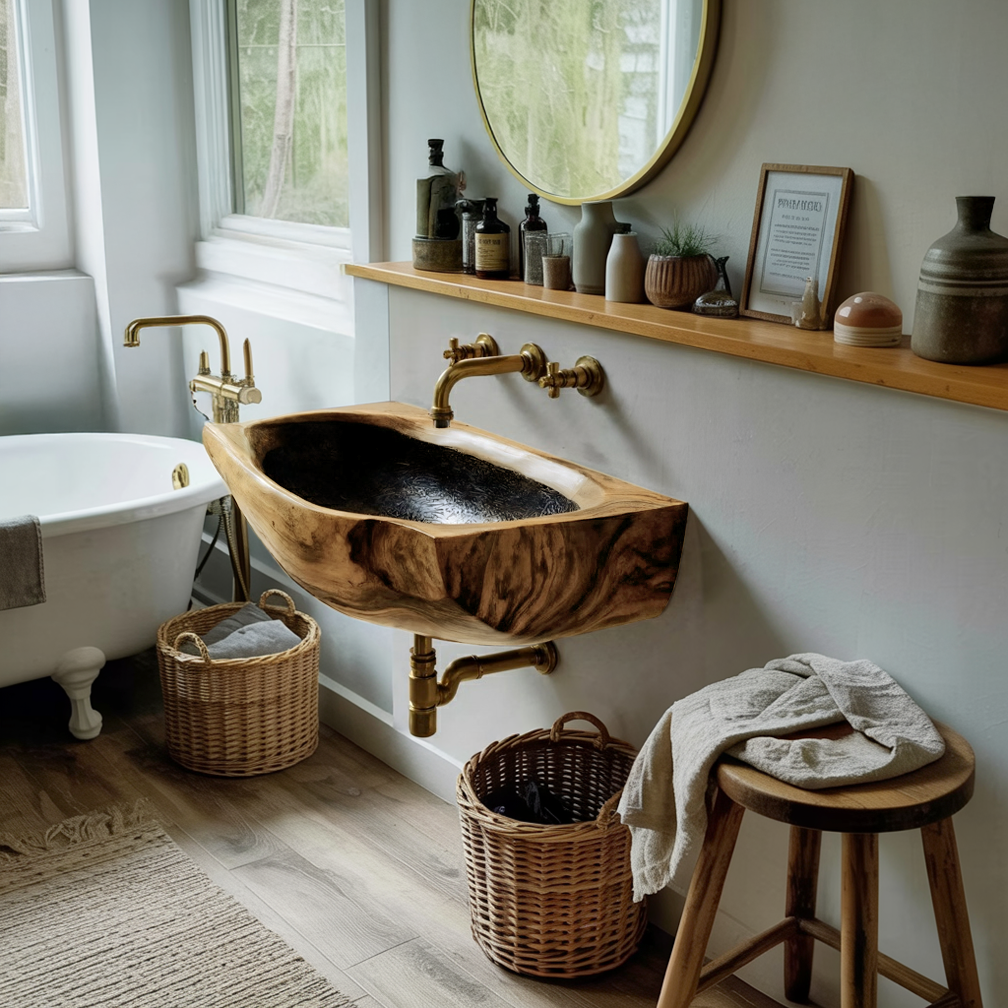 Modern Wall Mounted Wooden Bathroom Sink For Elegant Bathroom Interior