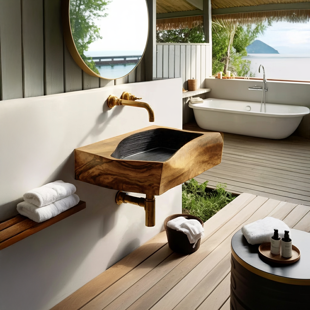 Farmhouse Wall Mounted Wooden Bathroom Sink For Warm Bathroom Decor