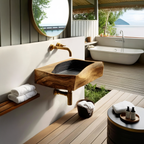 Farmhouse Wall Mounted Wooden Bathroom Sink For Warm Bathroom Decor