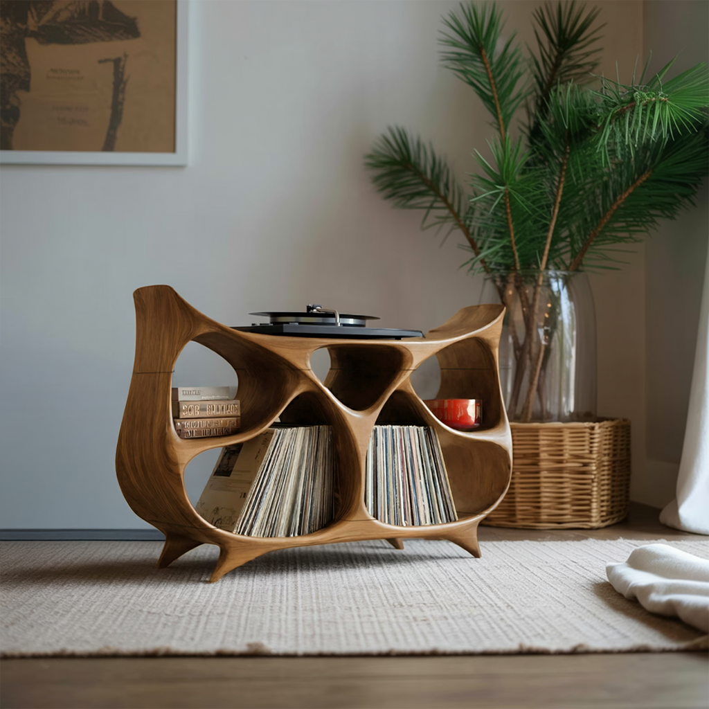 Farmhouse Record Stand For Warm Christmas Living Space