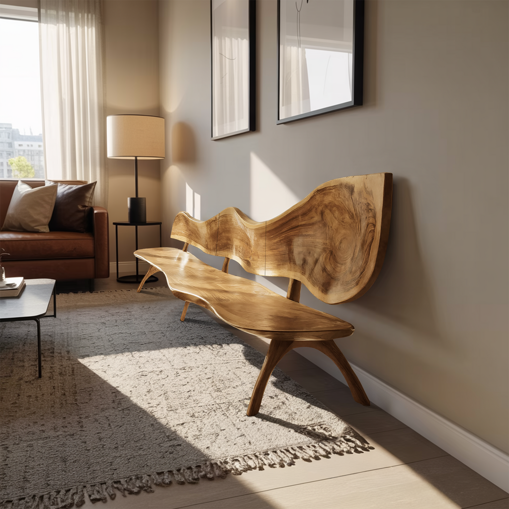 Live Edge Solid Wood Bench For Entryway Sitting Area