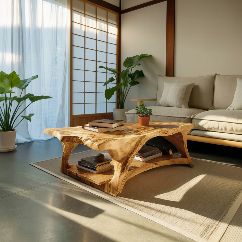 Handcrafted Coffee Table With Live Edge Legs For Living