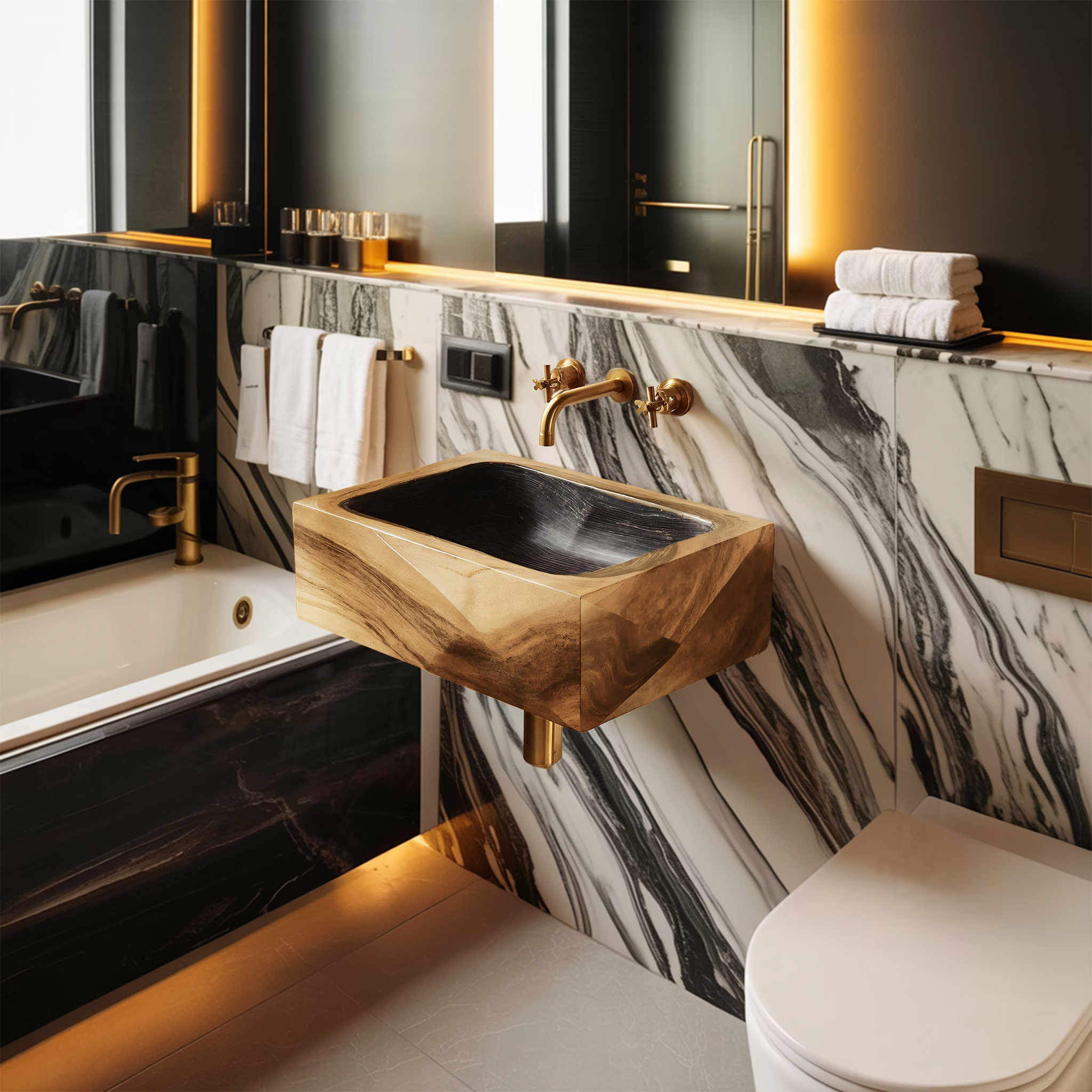 Handcrafted Wall Mounted Wooden Bathroom Sink For Bathroom Decor