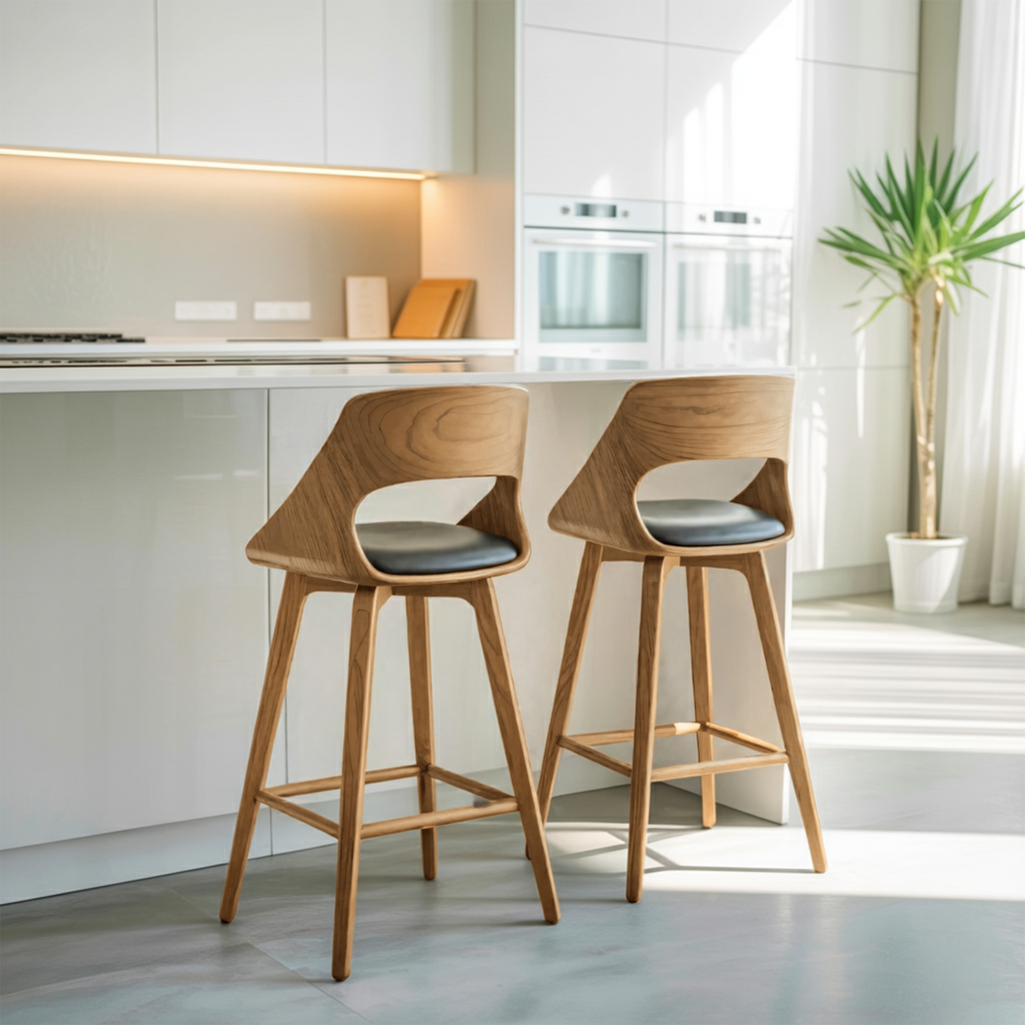 Mid Century Modern Bar Stool with Backrest For Kitchen Home Bar