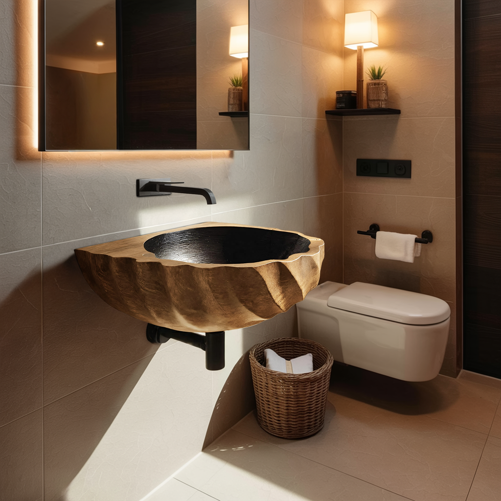 Modern Wooden Live Edge Wood Basin For Minimalist Bathroom Design