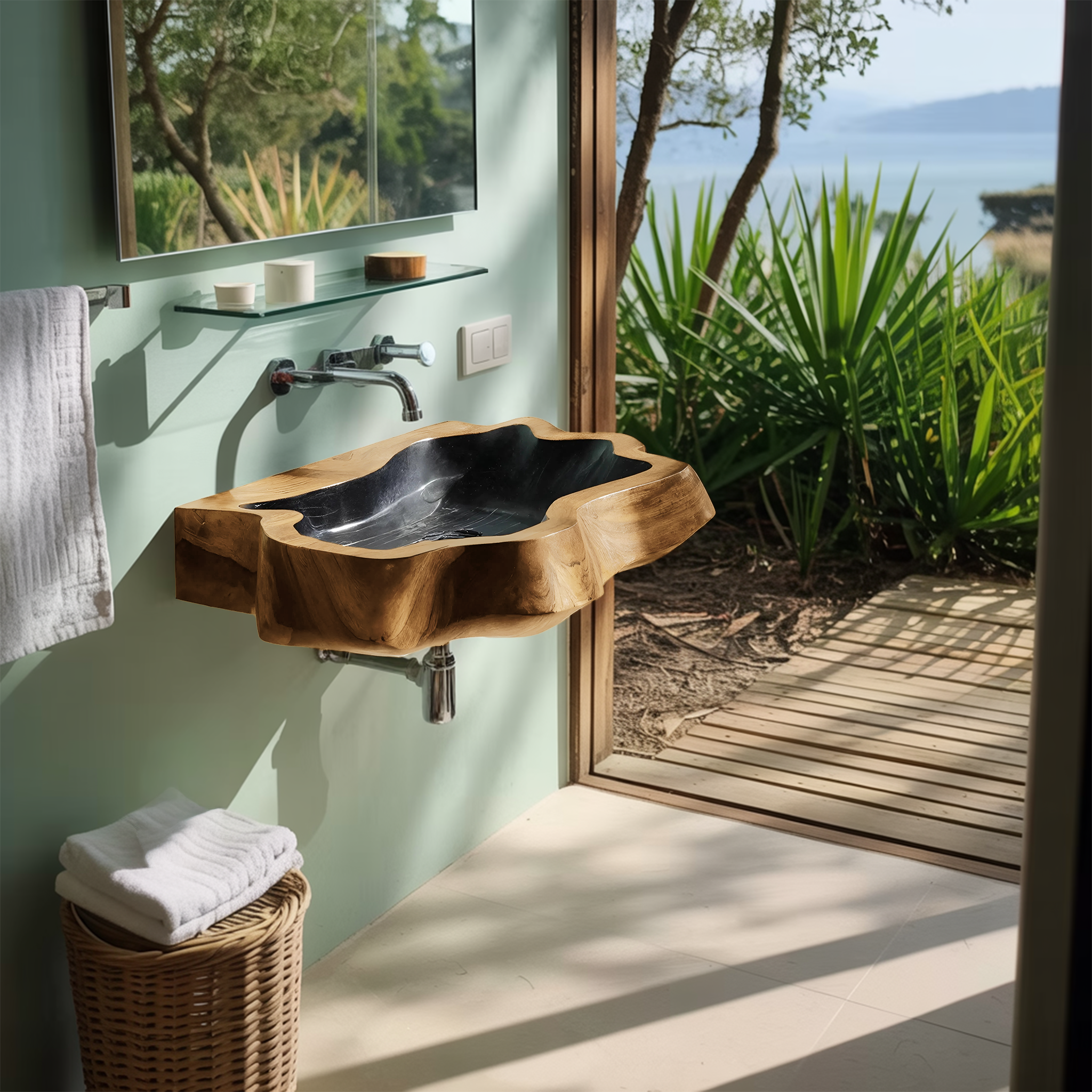 Farmhouse Wall Mounted Wooden Bathroom Sink For Classic Bathroom Design