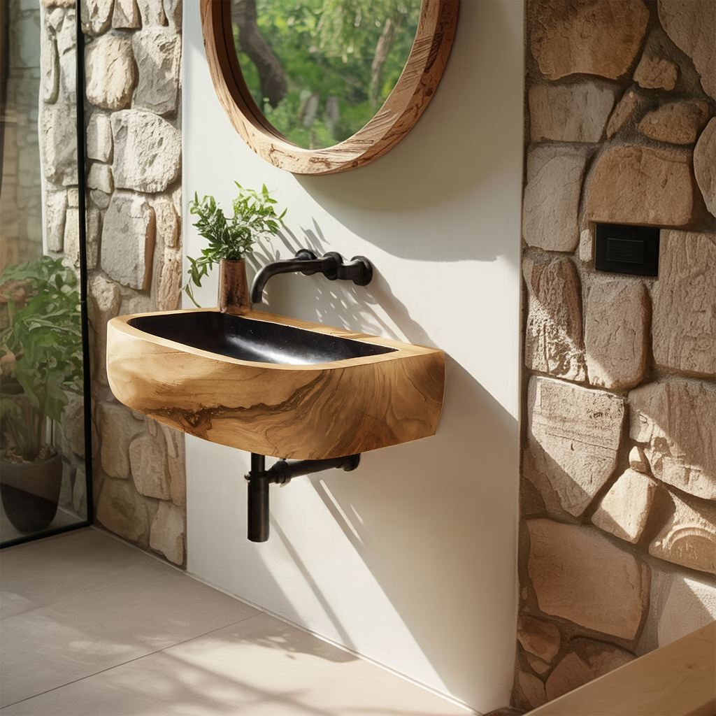 Mid Century Wall Mounted Wooden Bathroom Sink For Modern Bathroom Decor