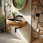 Mid Century Wall Mounted Wooden Bathroom Sink For Modern Bathroom Decor
