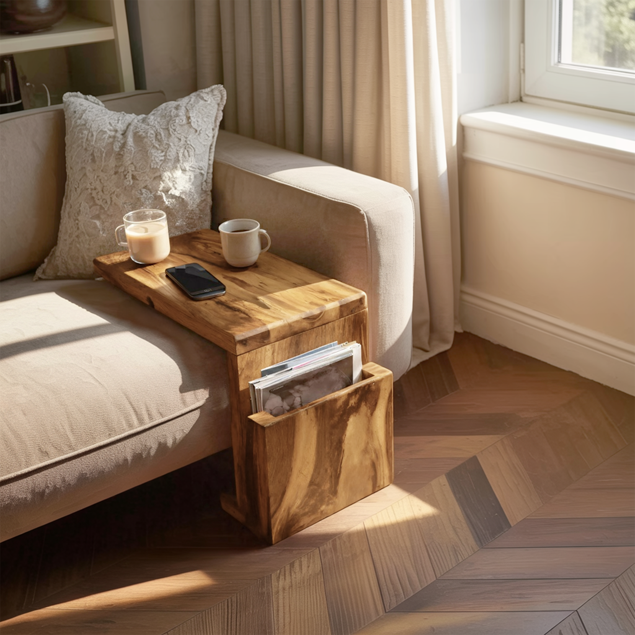 Handcrafted Wooden Armrest For Living Room Design