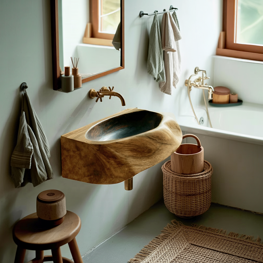 Handcrafted Solid Wood Vanity Sink For Natural Bathroom Style Decor