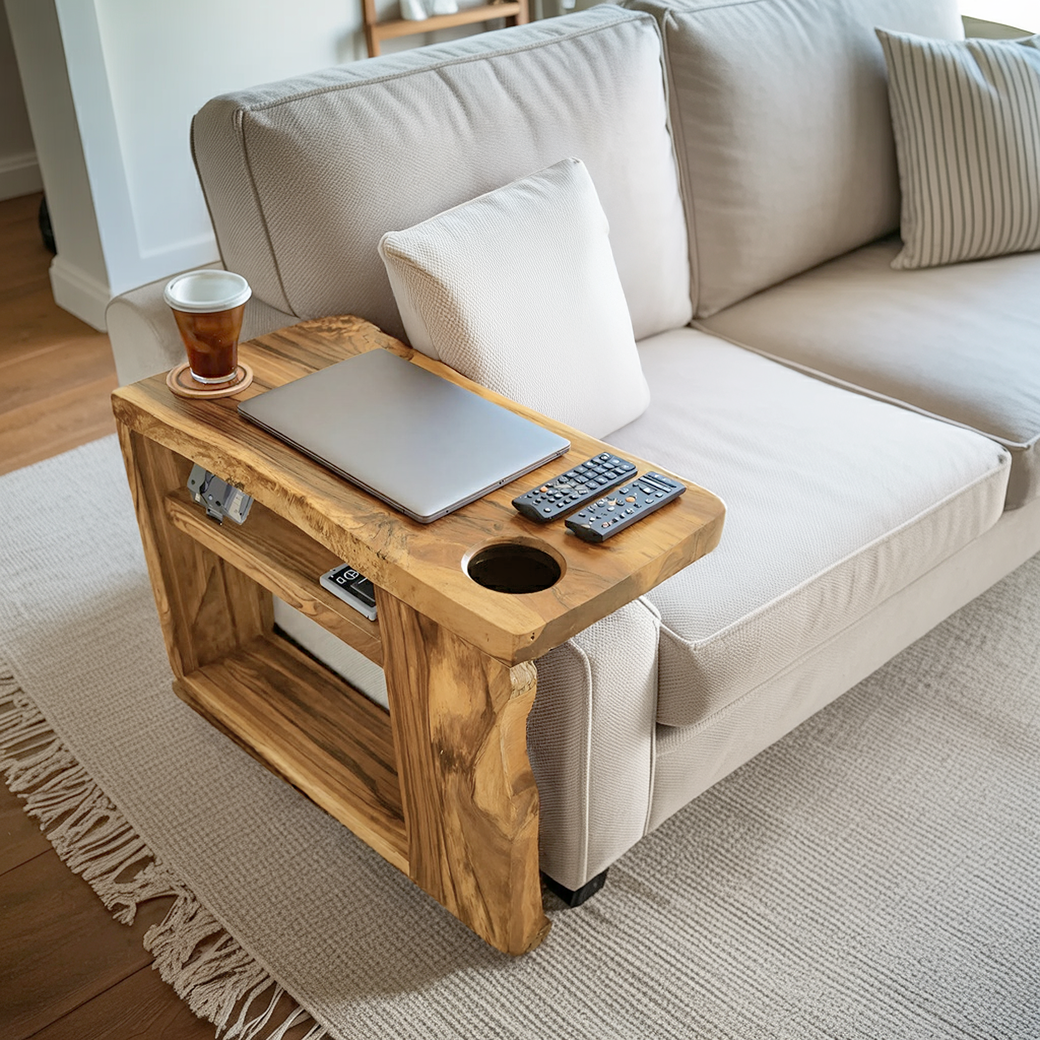 Rustic Handcrafted Wooden Armrest For Sofa Decor