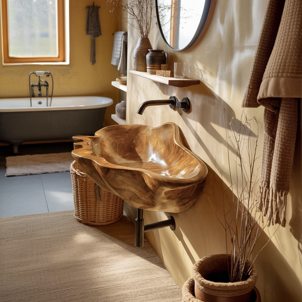 Handcrafted Solid Wood Wash Basin For Designer Furniture Decor Spaces