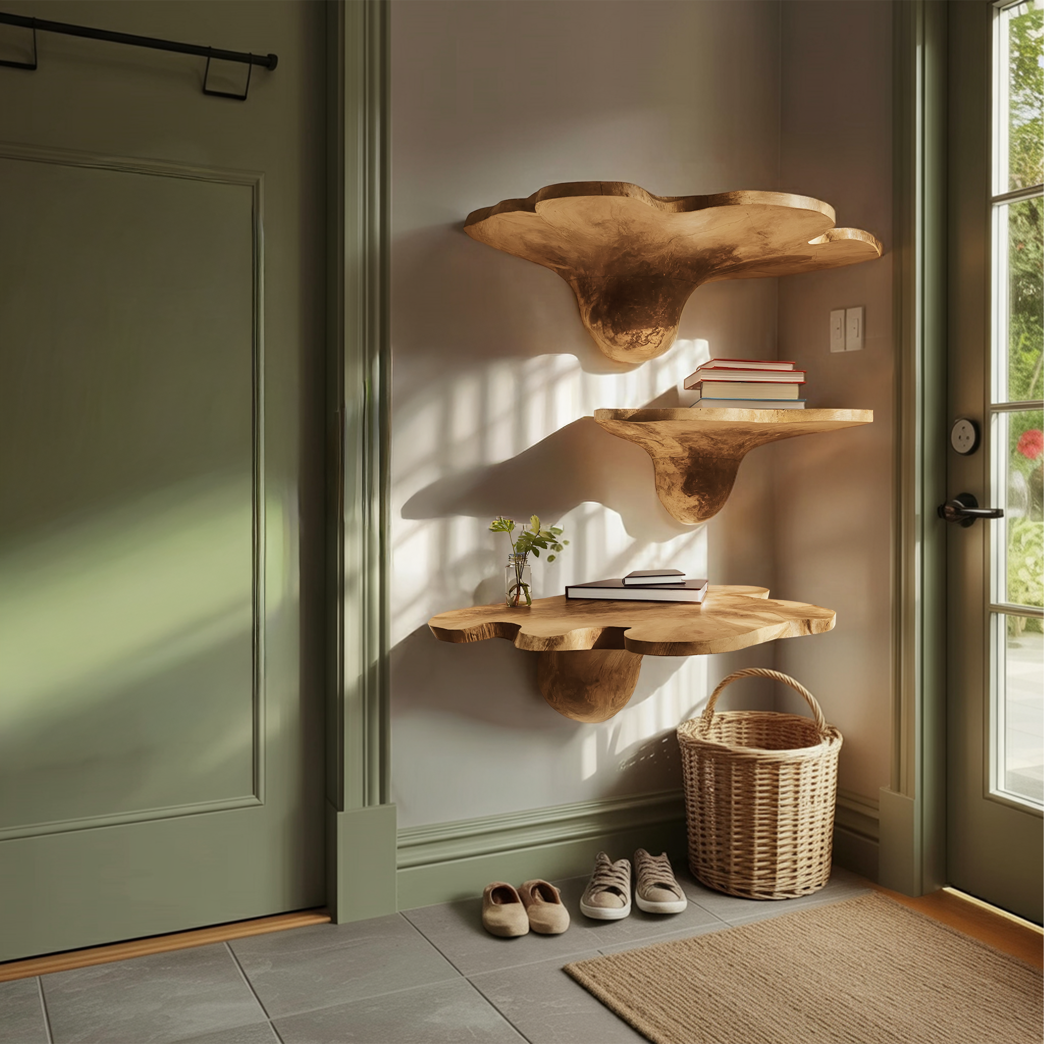 Mid Century Solid Wood Mushroom Shelf For Modern Living Room Decor