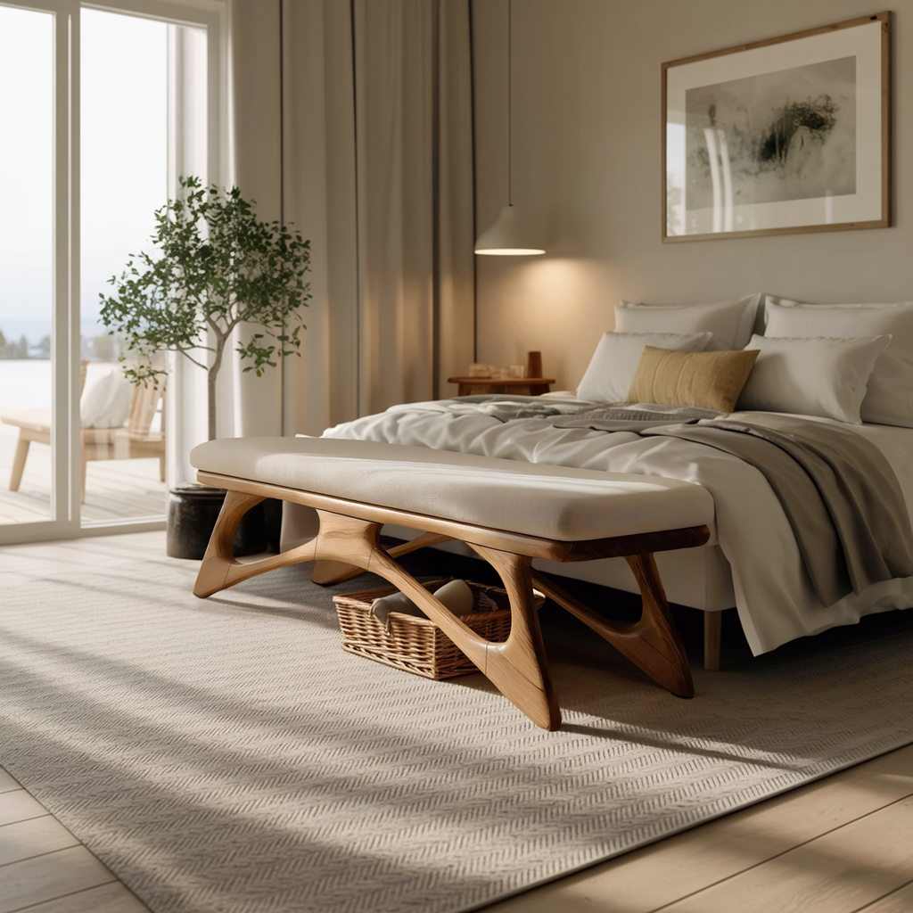 Modern Flowing Wood Bench For Furniture Accent