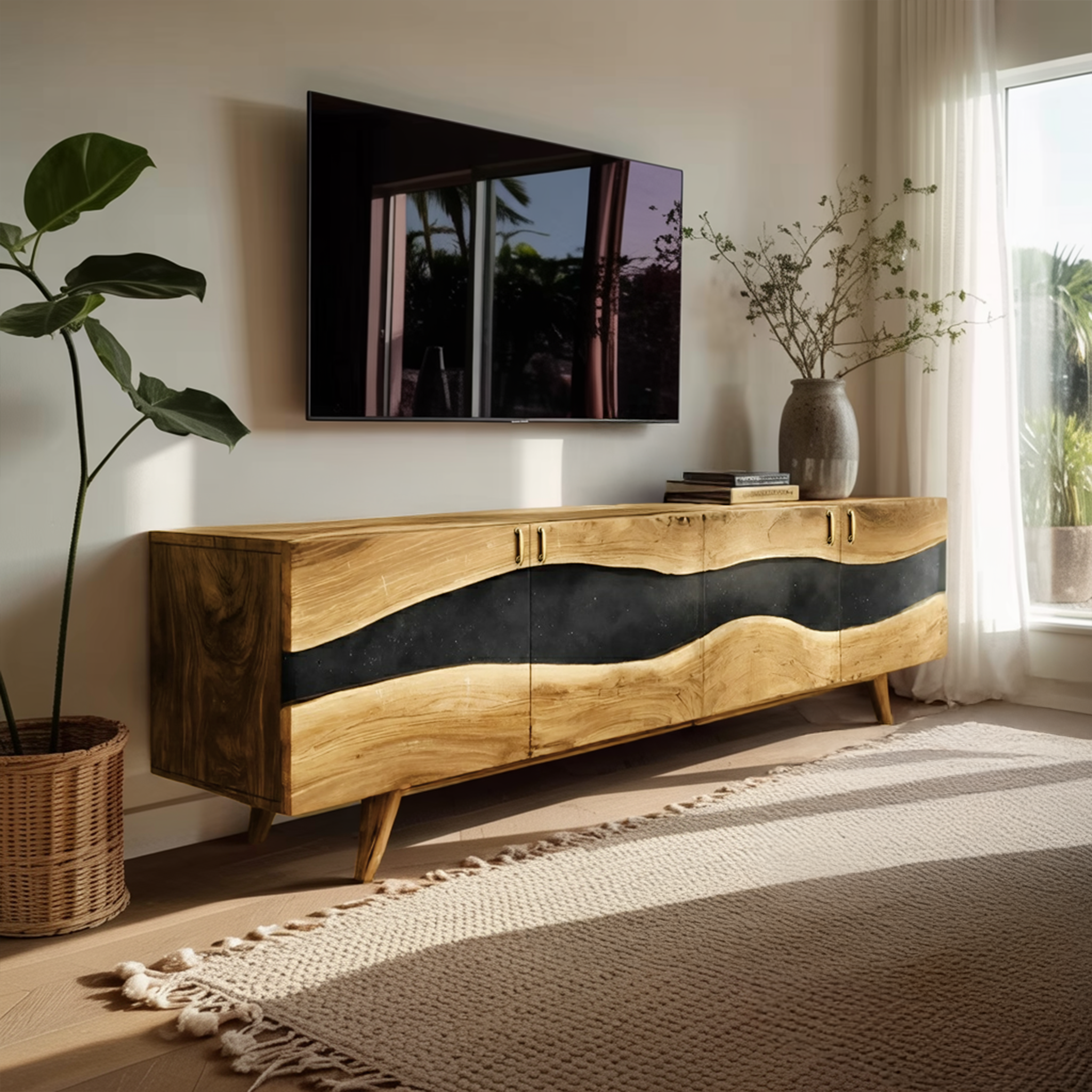 Handcrafted Solid Wood TV Console For Furniture Decor