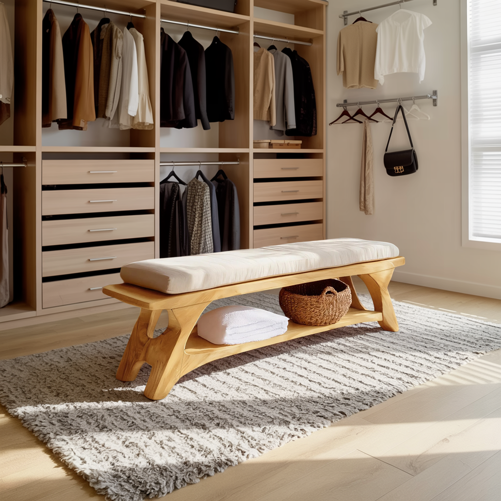 Mid Century Solid Wood Bench For Bedroom Accent