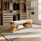 Mid Century Solid Wood Bench For Bedroom Accent