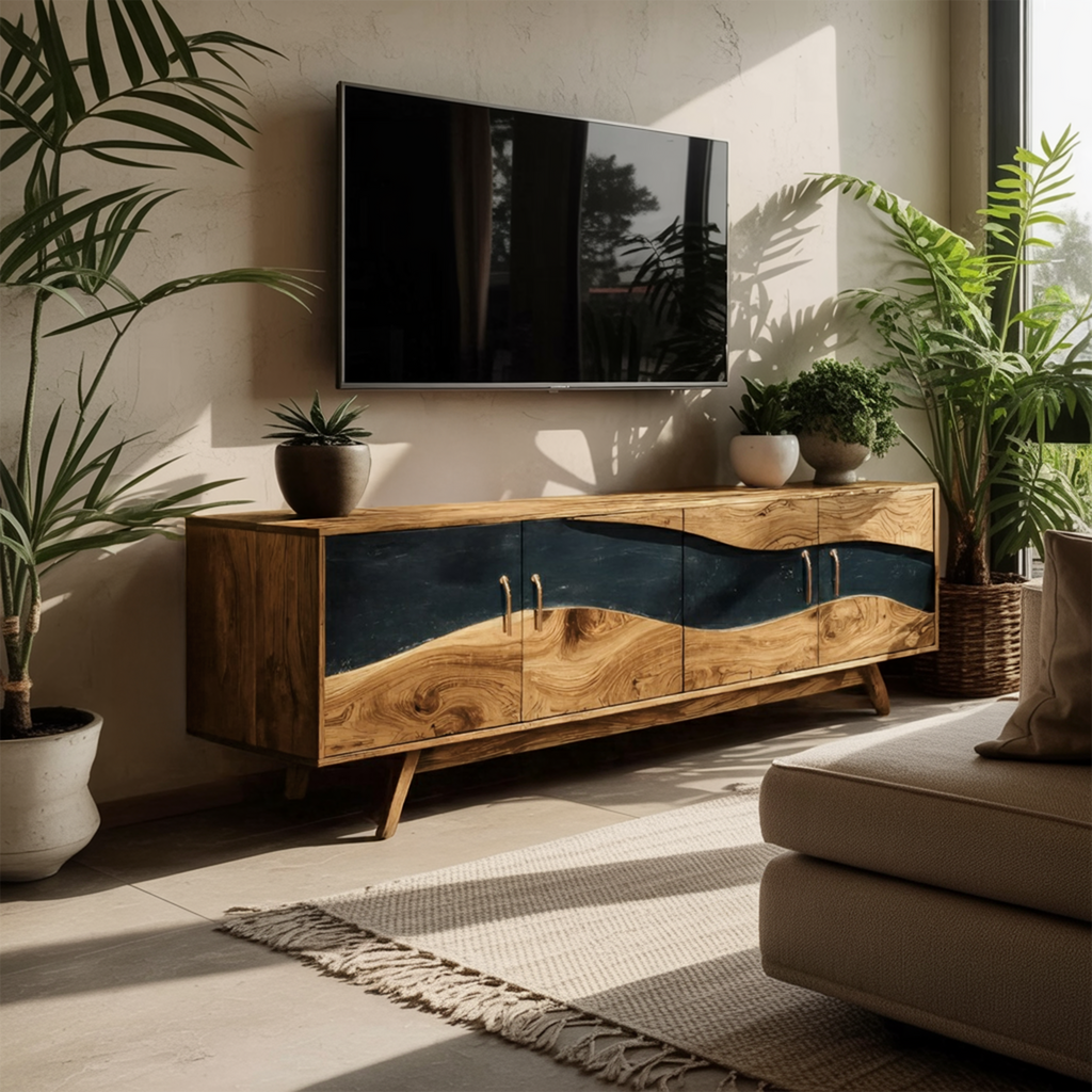 Modern Wooden Live Edge TV Stand For Entryway Design