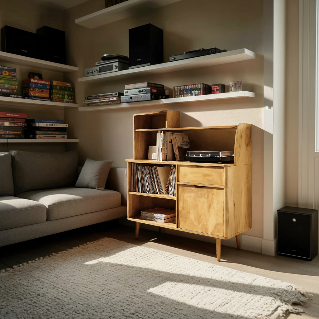 Modern Vinyl Record Cabinet With Drawers For Living