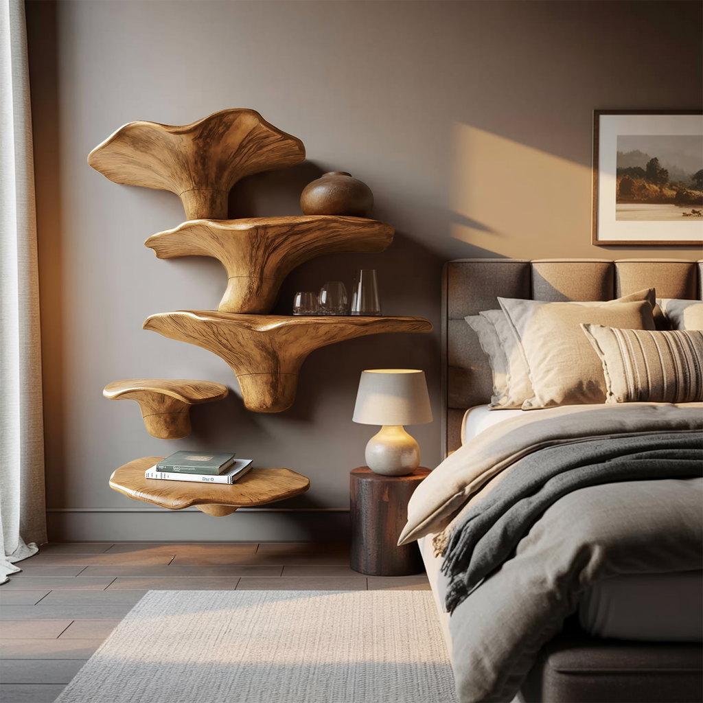 Modern Solid Wood Mushroom Shelf For Entryway Design And Display