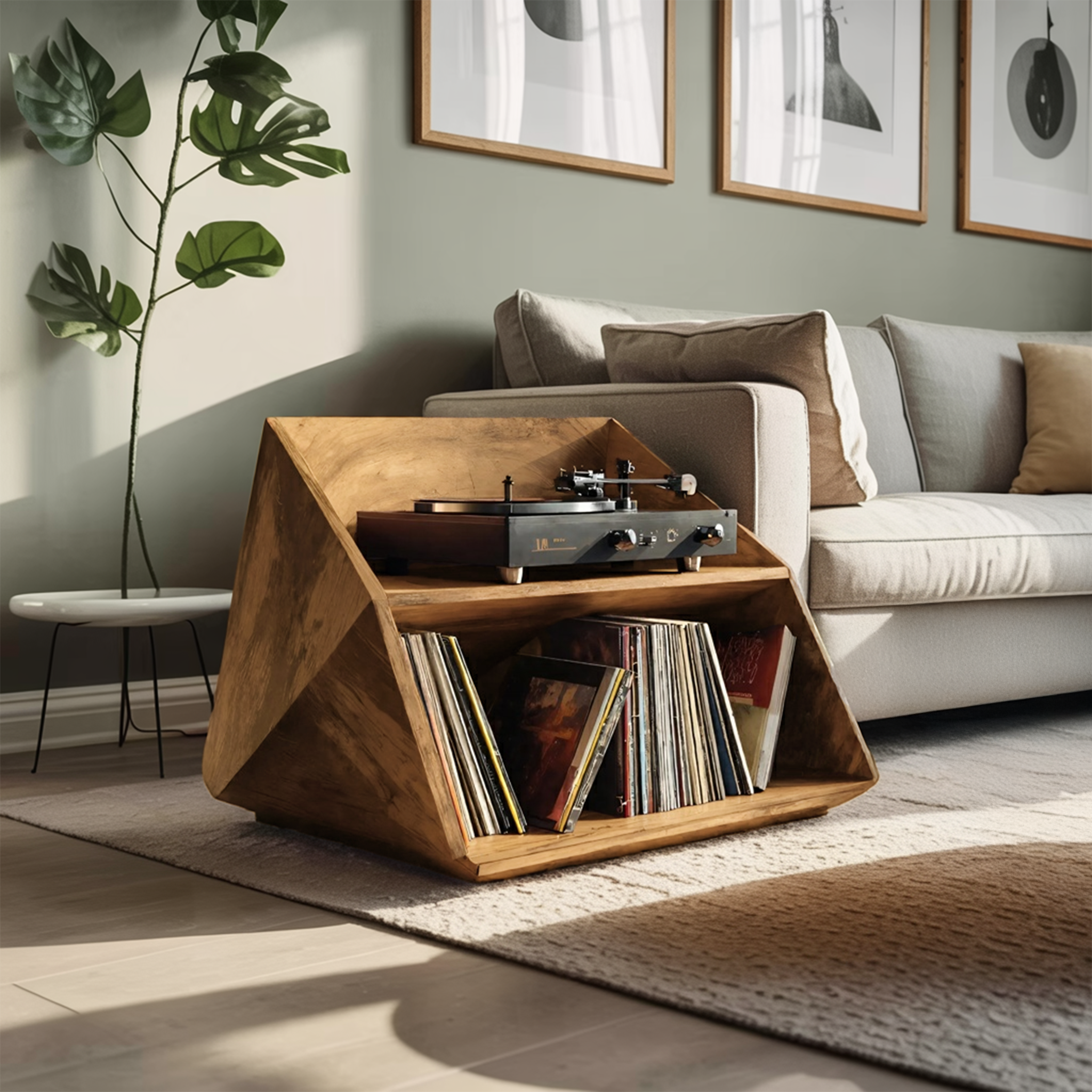 Mid Century Wooden Record Stand For Living Room Vinyl Display