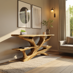 Mid Century Wooden Live Edge Console Table For Luxury Bedroom Decor