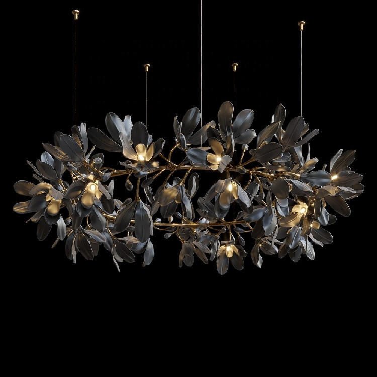 Octavia Black Branching Glass Flower Chandelier - 27.6 inches Drop Length x 19.7 inches WidthDeep Golden Browncasivra