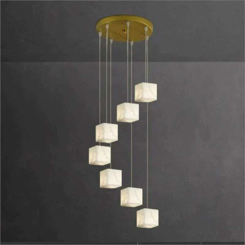 Olive Alabaster Cubic Round Pendant For Dining Table, Staircase - 7 - Lightcasivra