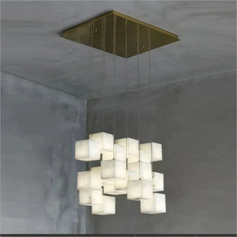 Olive Alabaster Cubic Round Pendant For Dining Table, Staircase - 18 - Lightcasivra