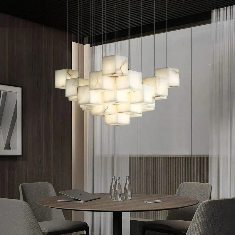 Olive Alabaster Cubic Round Pendant For Dining Table, Staircase - 18 - Lightcasivra