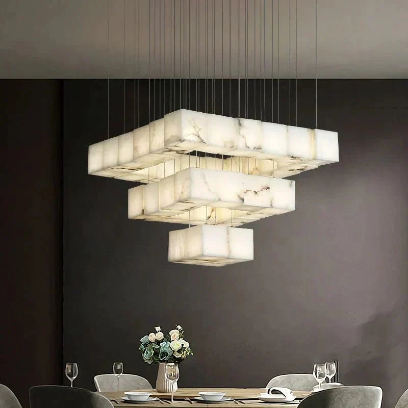 Olive Alabaster Cubic Round Pendant For Dining Table, Staircase - 25 - Lightcasivra