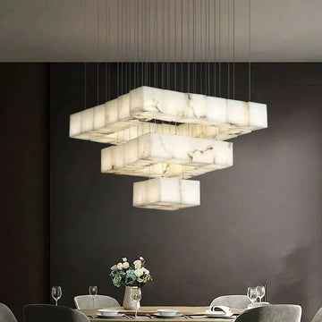 Olive Alabaster Cubic Round Pendant For Dining Table, Staircase - 25 - Lightcasivra