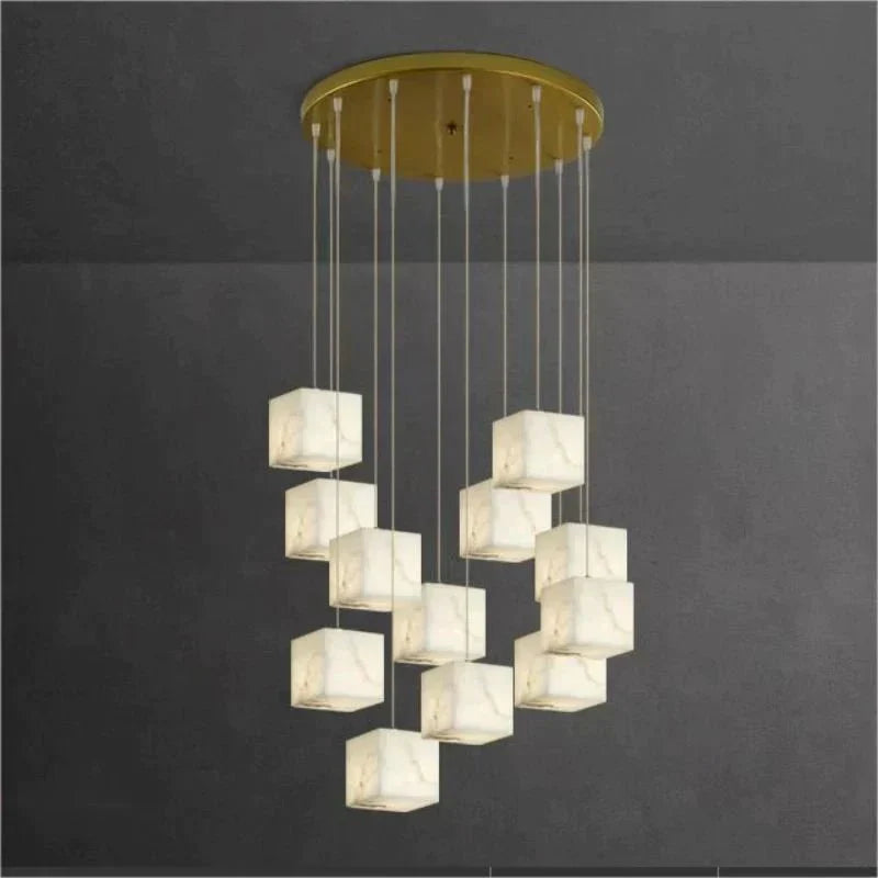 Olive Alabaster Cubic Round Pendant For Dining Table, Staircase - 12 - Lightcasivra