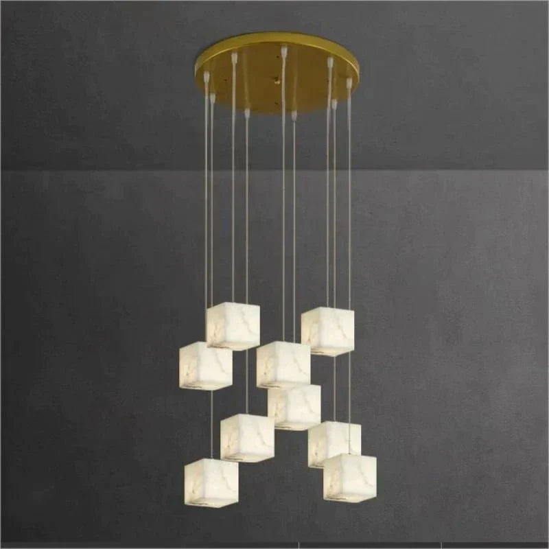 Olive Alabaster Cubic Round Pendant For Dining Table, Staircase - 9 - Lightcasivra