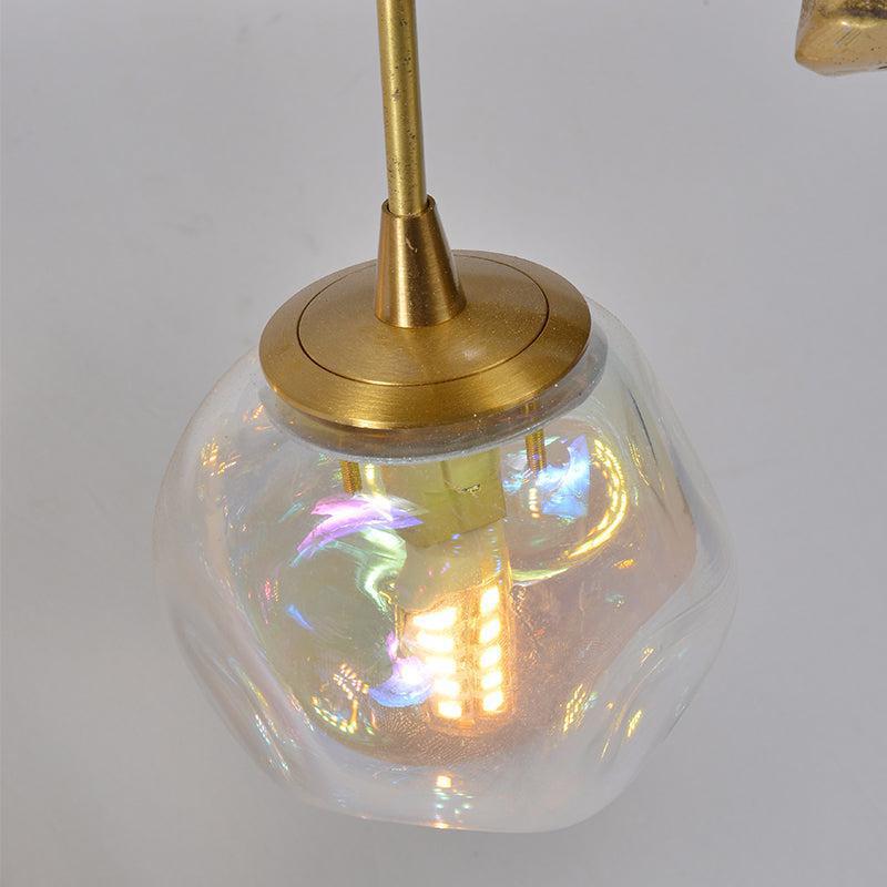 Organic Glass Bubble Brass Branch Chandelier with Leaves - casivra