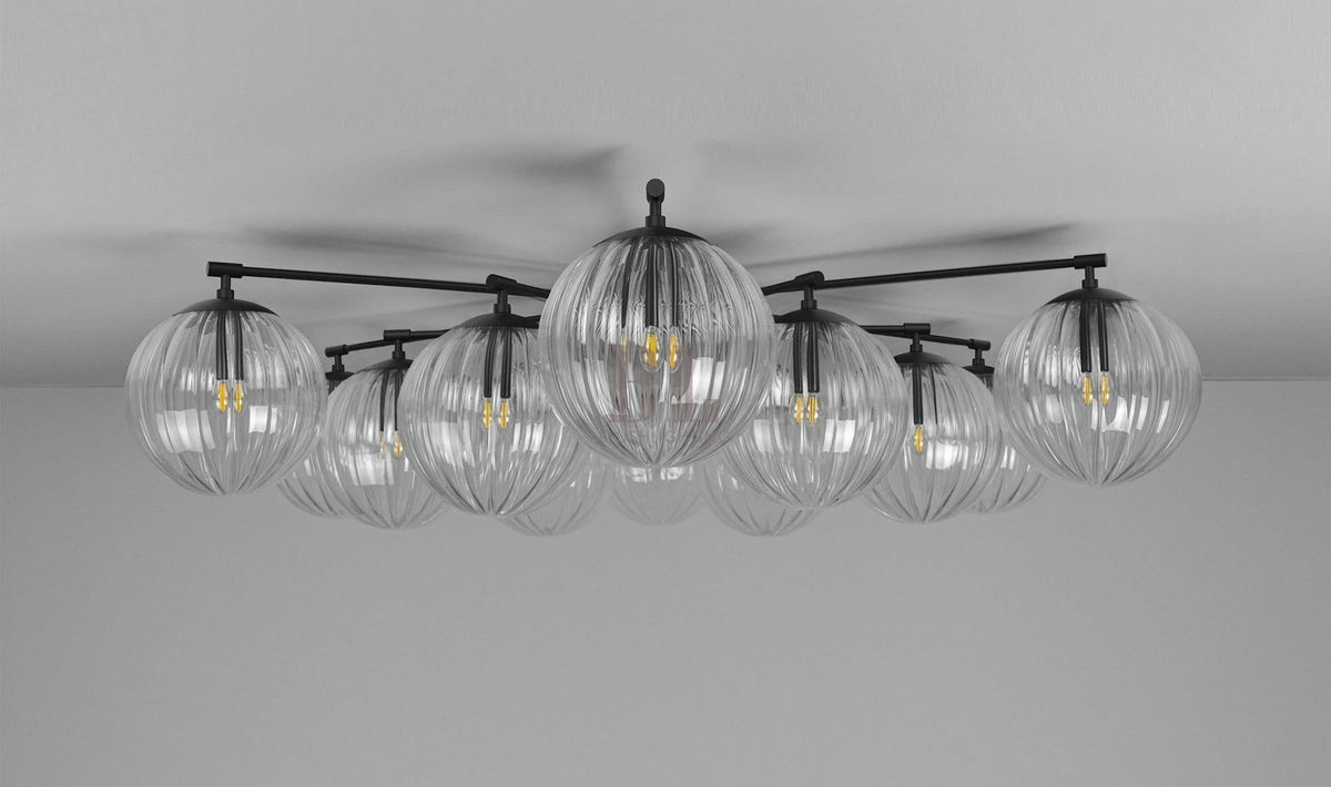 Orion Oval Flush Mount Base Chandelier Ø47.8″ - Black gunmetalBorosilicate Transparent Ribbon Glasscasivra