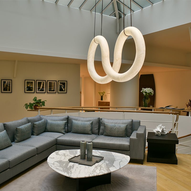 Oslo Infinity Symmetrical Alabaster Pendant Light For Living Room, Modern Designer Chandelier - casivra