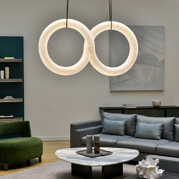 Oslo Infinity Symmetrical Alabaster Pendant Light For Living Room, Modern Designer Chandelier - casivra