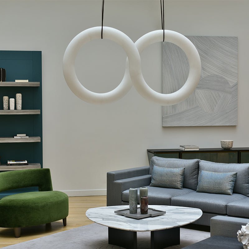 Oslo Infinity Symmetrical Alabaster Pendant Light For Living Room, Modern Designer Chandelier - casivra