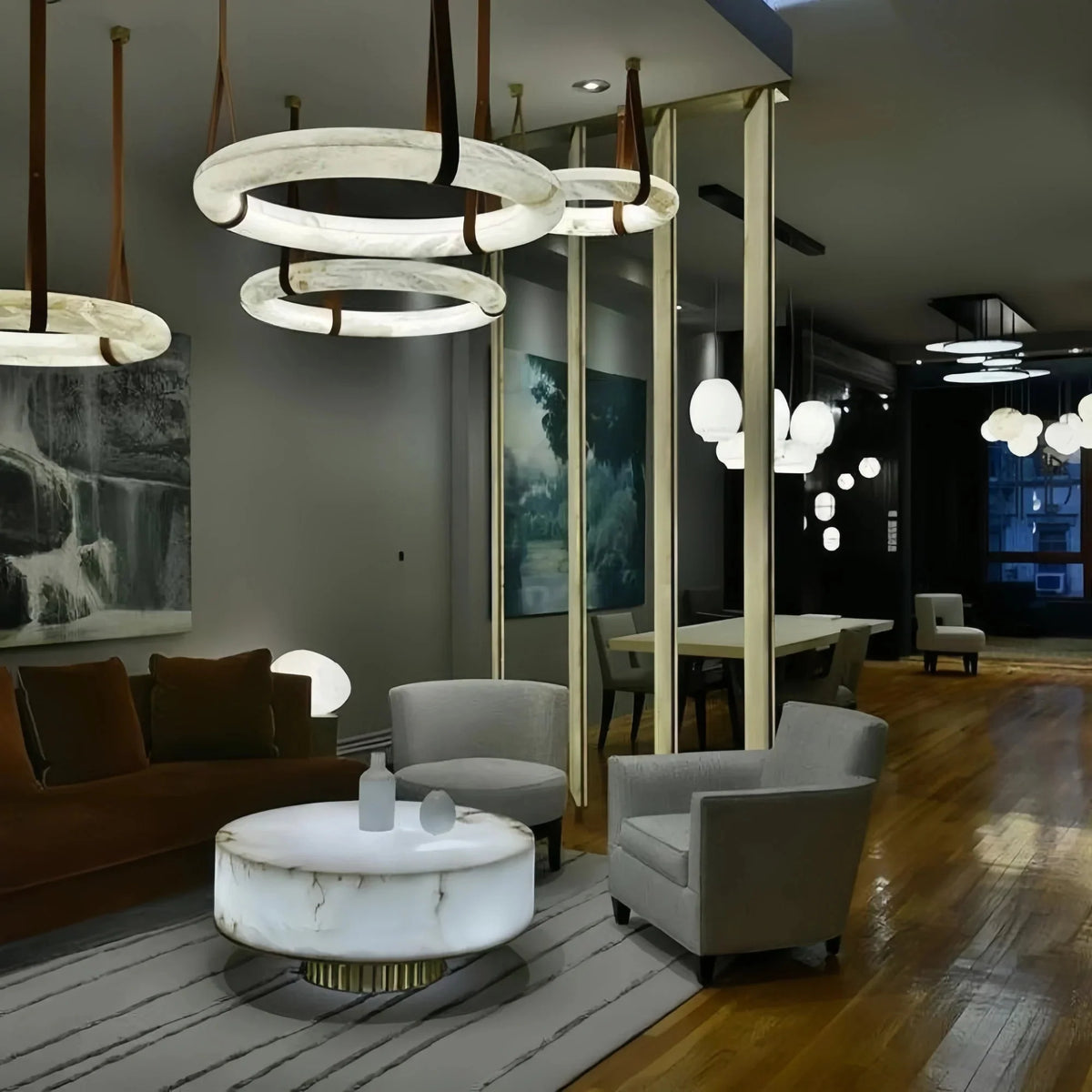 Oslo L1P Pendant Alabaster Chandelier, Halo Ring Chandelier With canopy Over Dining Table - 39.4" D Single Ringcasivra