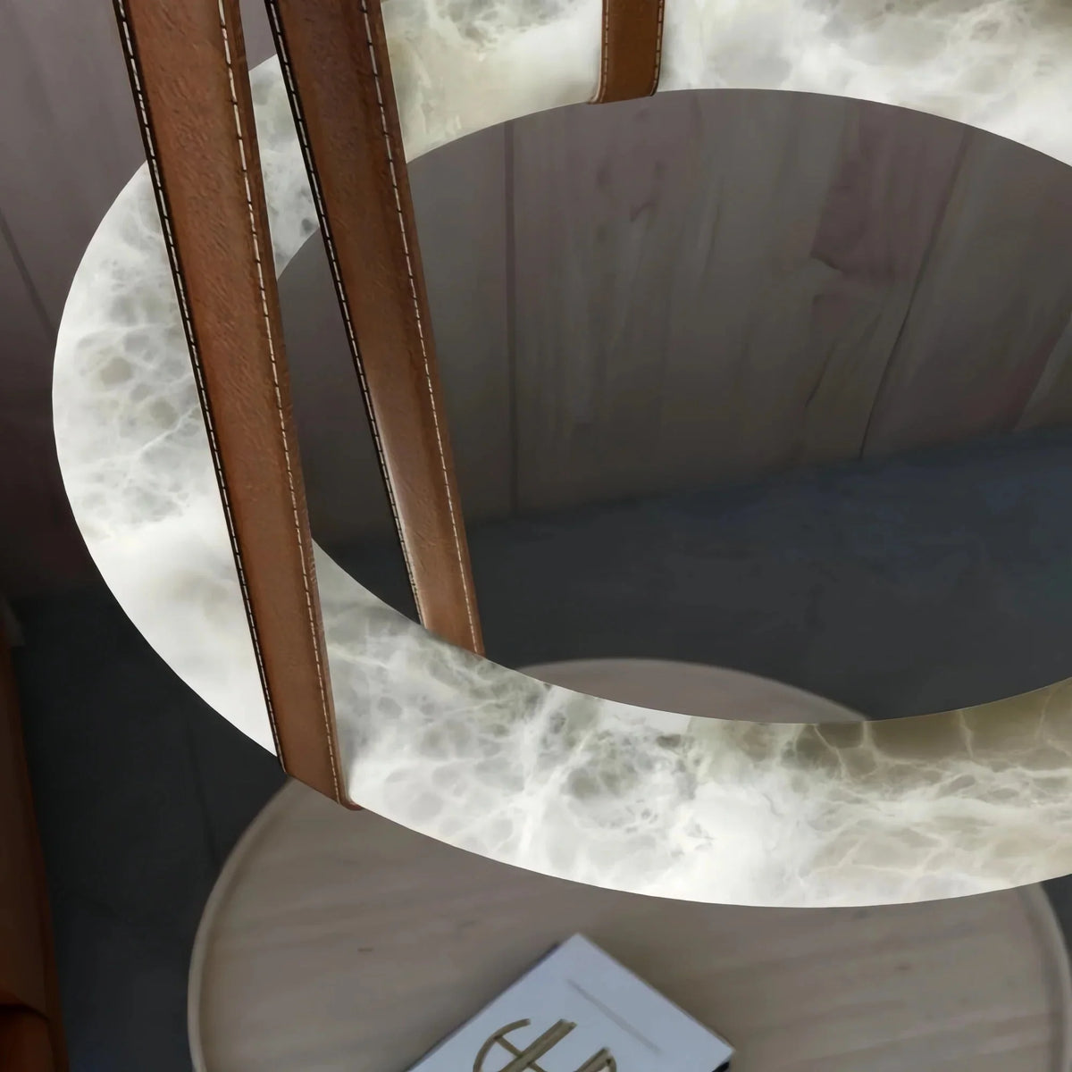 Oslo L1P Pendant Alabaster Chandelier, Halo Ring Chandelier With canopy Over Dining Table - 31.5" D Single Ringcasivra