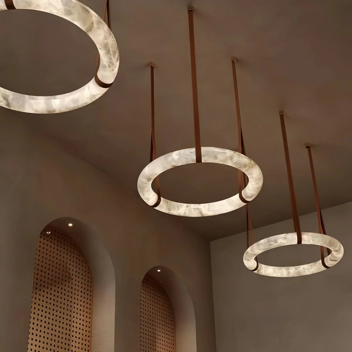 Oslo L1P Pendant Alabaster Chandelier, Halo Ring Chandelier With canopy Over Dining Table - 31.5" D Single Ringcasivra